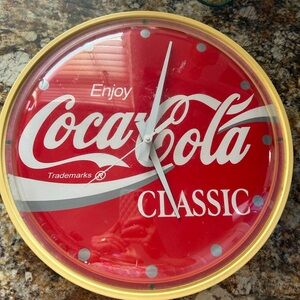 Vintage Coca Cola Clock Red round Coke clock Works 14"x14"